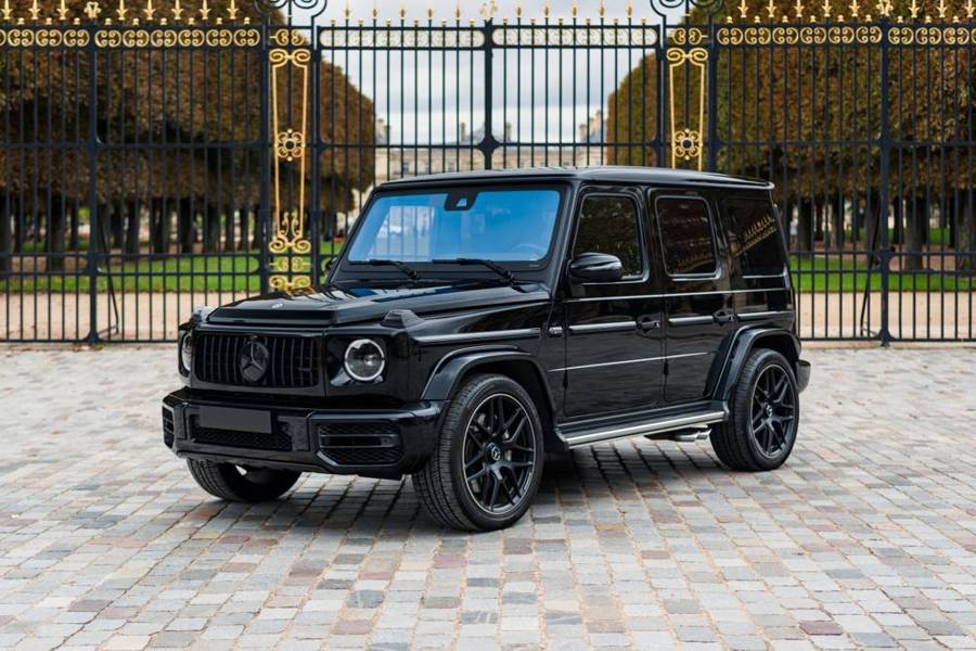 Mercedes Classe G63 AMG noire, vue avant trois quarts